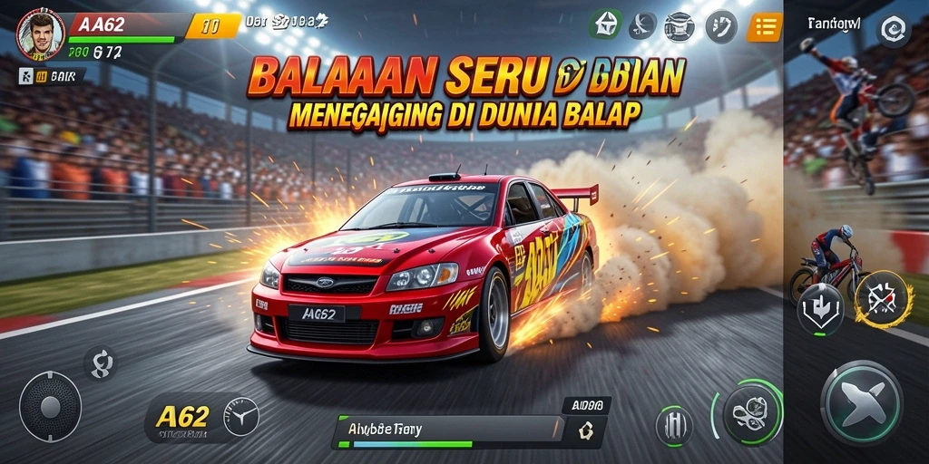 Tampilan seru gameplay balapan di AA62 dengan mobil cepat dan trek menantang.