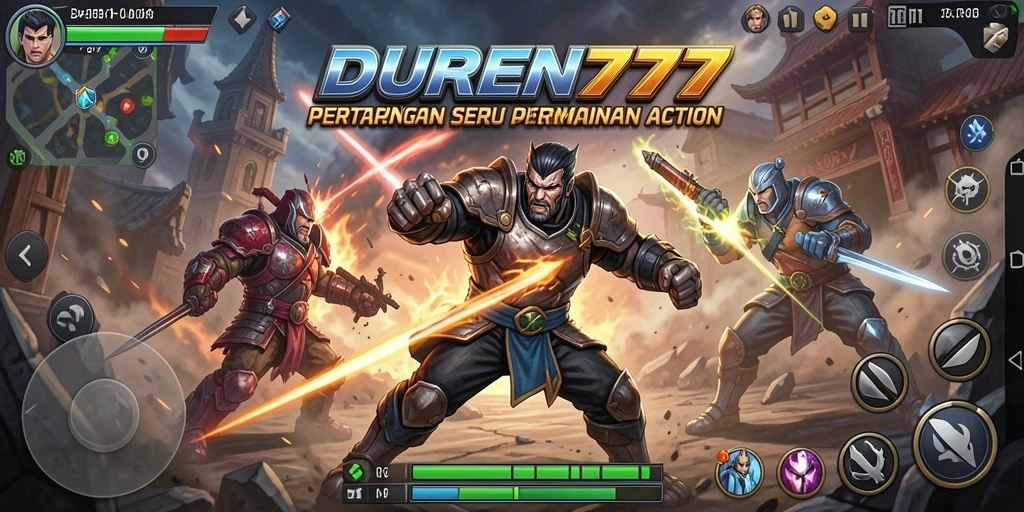 Tampilan dramatis dari permainan DUREN777 dengan aksi bertarung yang intens.