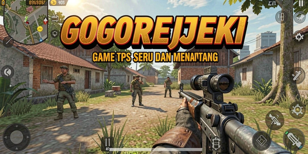 Screenshot GOGOREJEKI menampilkan aksi pertempuran intens di peta berwarna-warni.