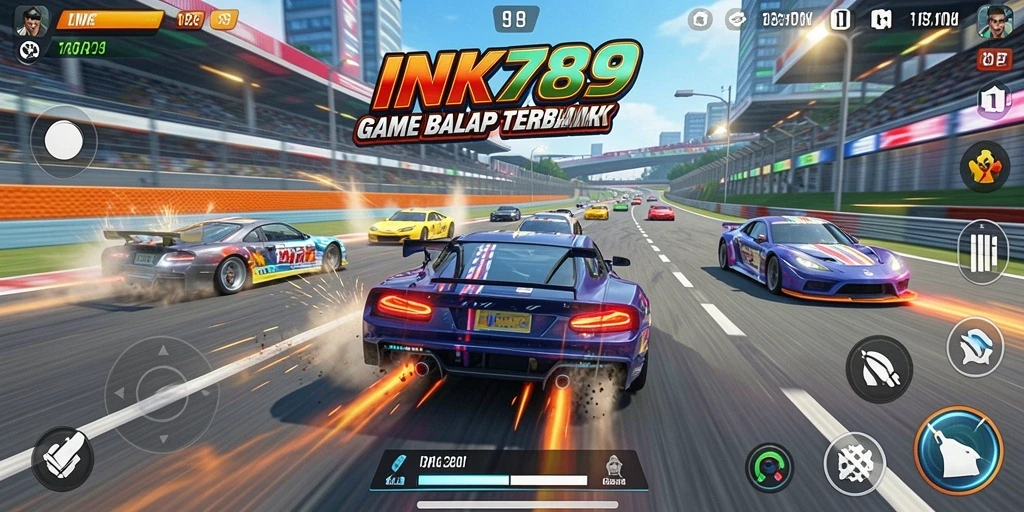 Tangkapan layar dari gameplay balap INK789 yang menegangkan