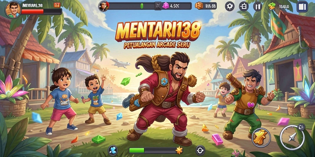 Screenshot utama MENTARI138 menampilkan gameplay menegangkan dan penuh warna.