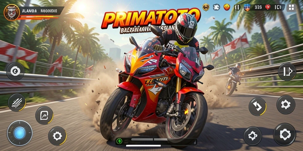 Tampilan gameplay PRIMATOTO yang mendebarkan di trek balap.