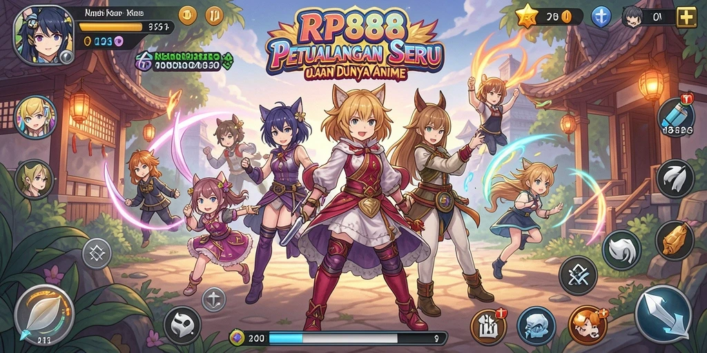 Tampilan screenshot utama RP888 menampilkan karakter anime dalam aksi seru.