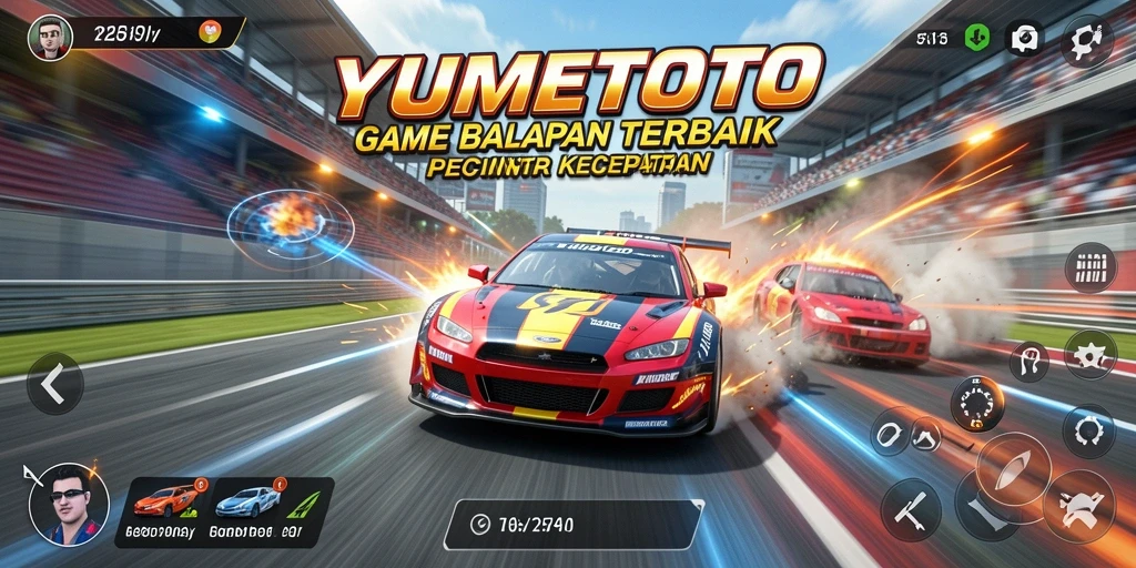 Tampilan gameplay balapan YUMETOTO yang mendebarkan dan penuh aksi.